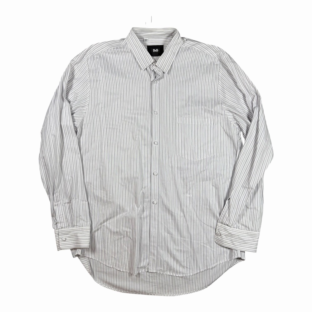 Men's Dolce & Gabbana Striped Button Down Shirt Size 45-18 Gray Quiet Luxury